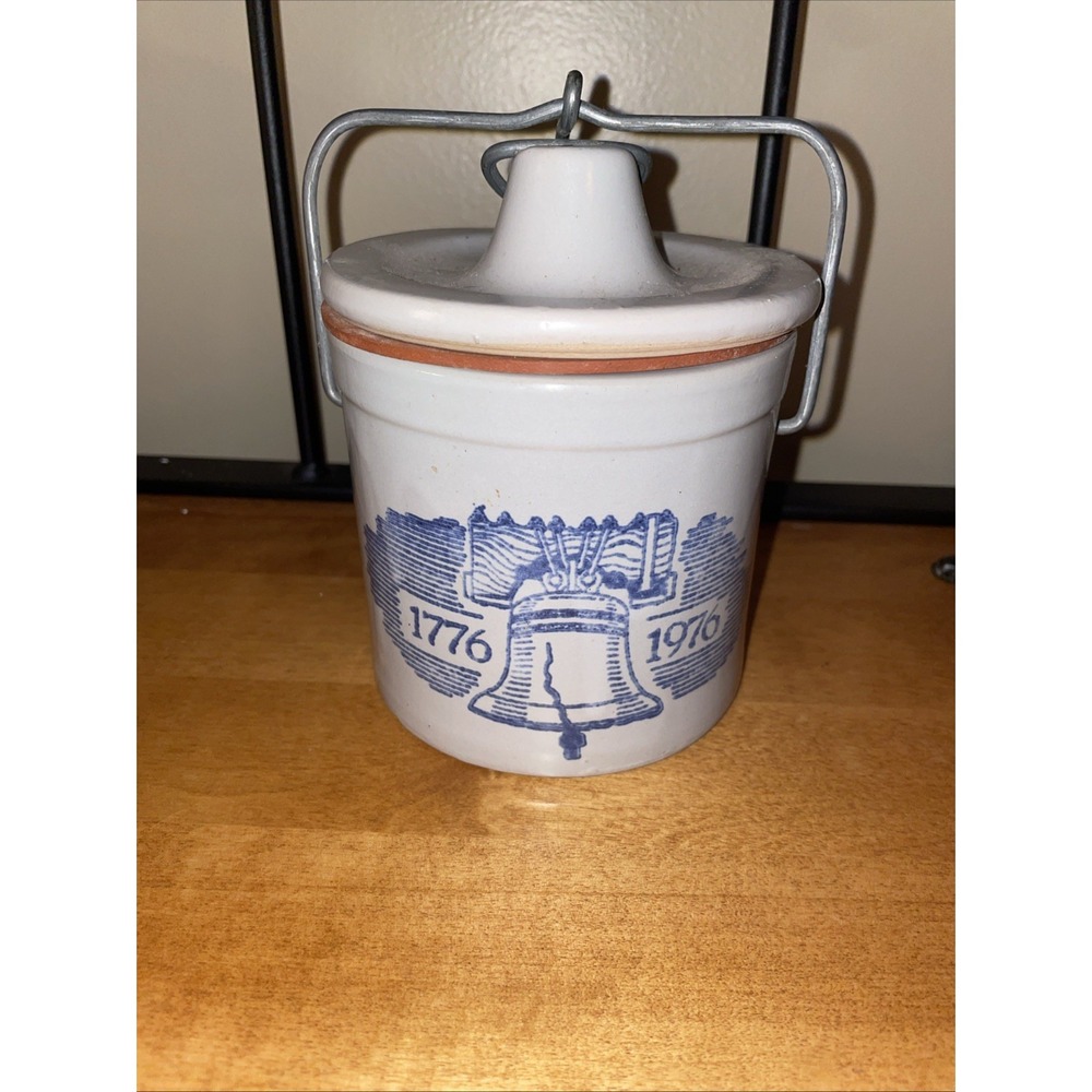 Vintage Bicentennial 1776 - 1976 Stone Ware Crock with Lid Liberty Bell